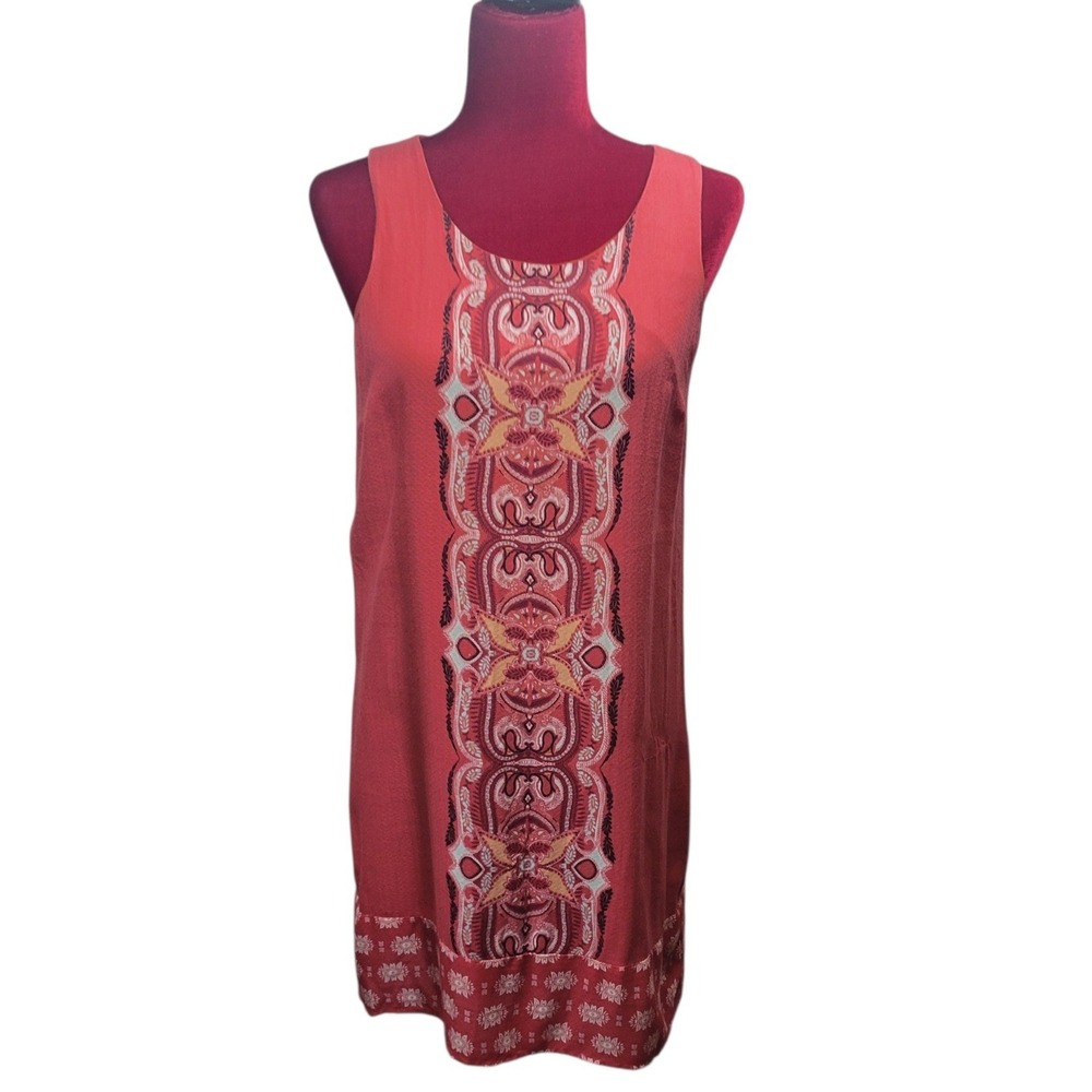 Pink Rose Womens Boho Medallion Print Sleeveless Shift Dress Coral  Sz Med
A701